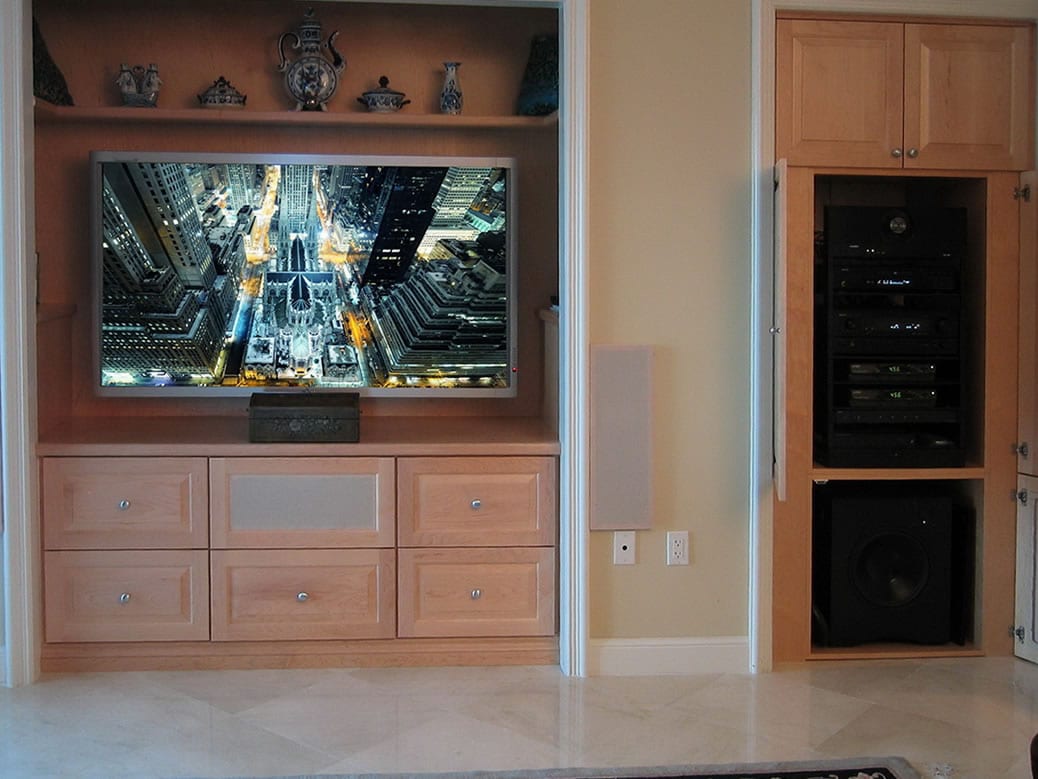 Home Entertainment System With Custom Built Cabinet